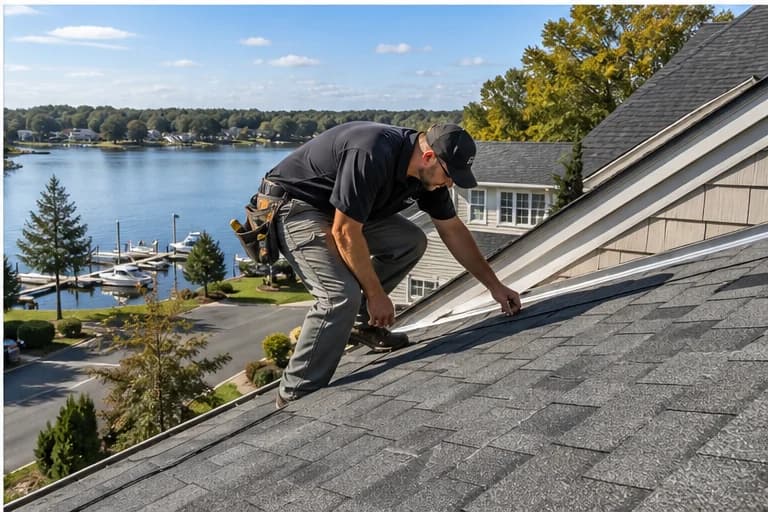 Kaliber Roofing inspection on a clean Tega Cay SC roof
