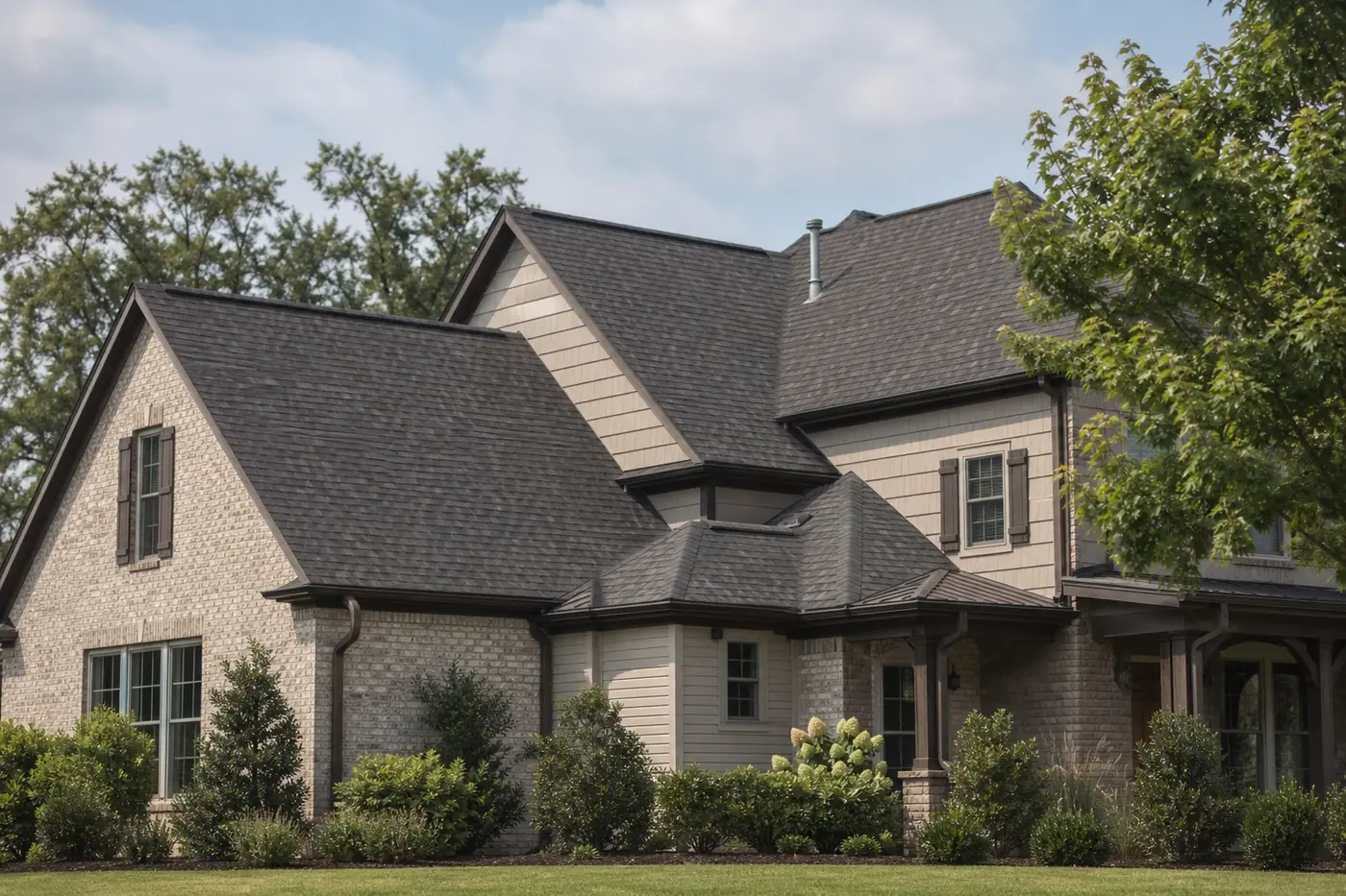 Roof-dominant upscale Indian Trail NC home with a mature, well-maintained architectural shingle roof