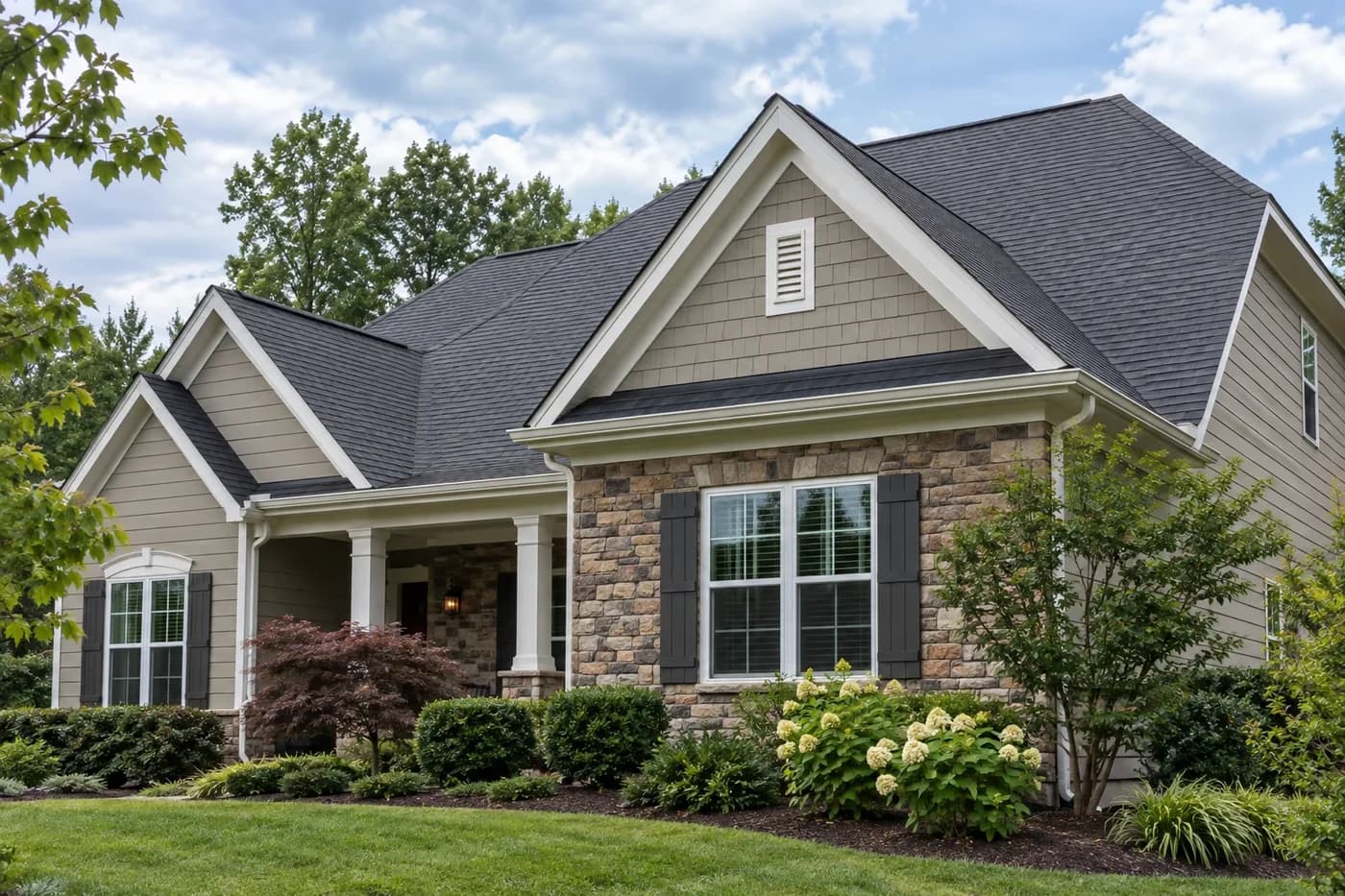 Representative Indian Trail NC gable-roof home with a louvered attic vent beneath a coherent architectural-shingle roof