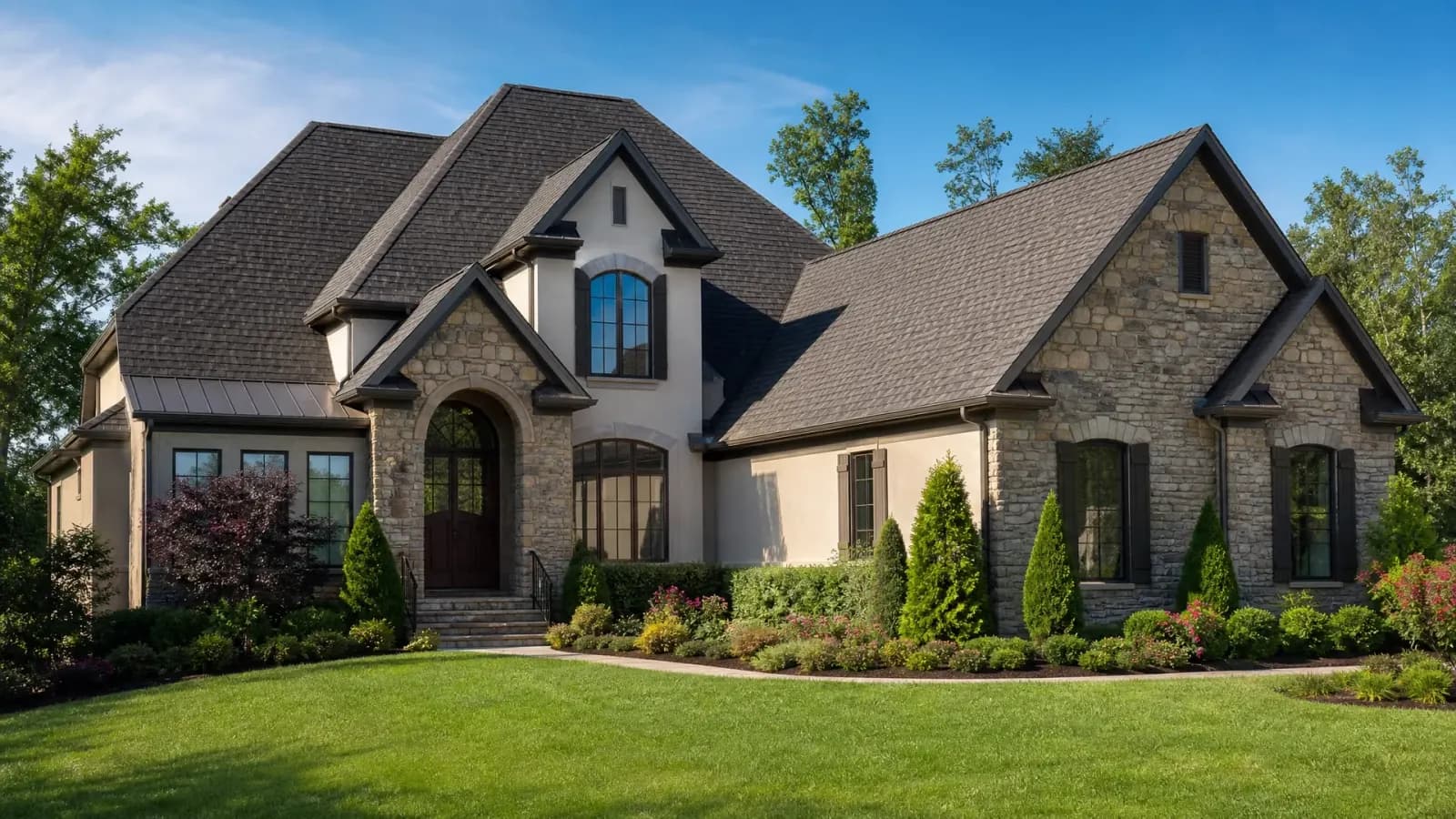 Residential home with a clean architectural shingle roof in the Charlotte NC area