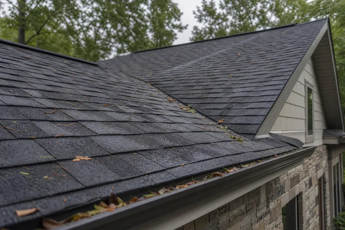 Indian Trail NC asphalt shingle roof after a storm showing signs that may help separate old and new storm damage