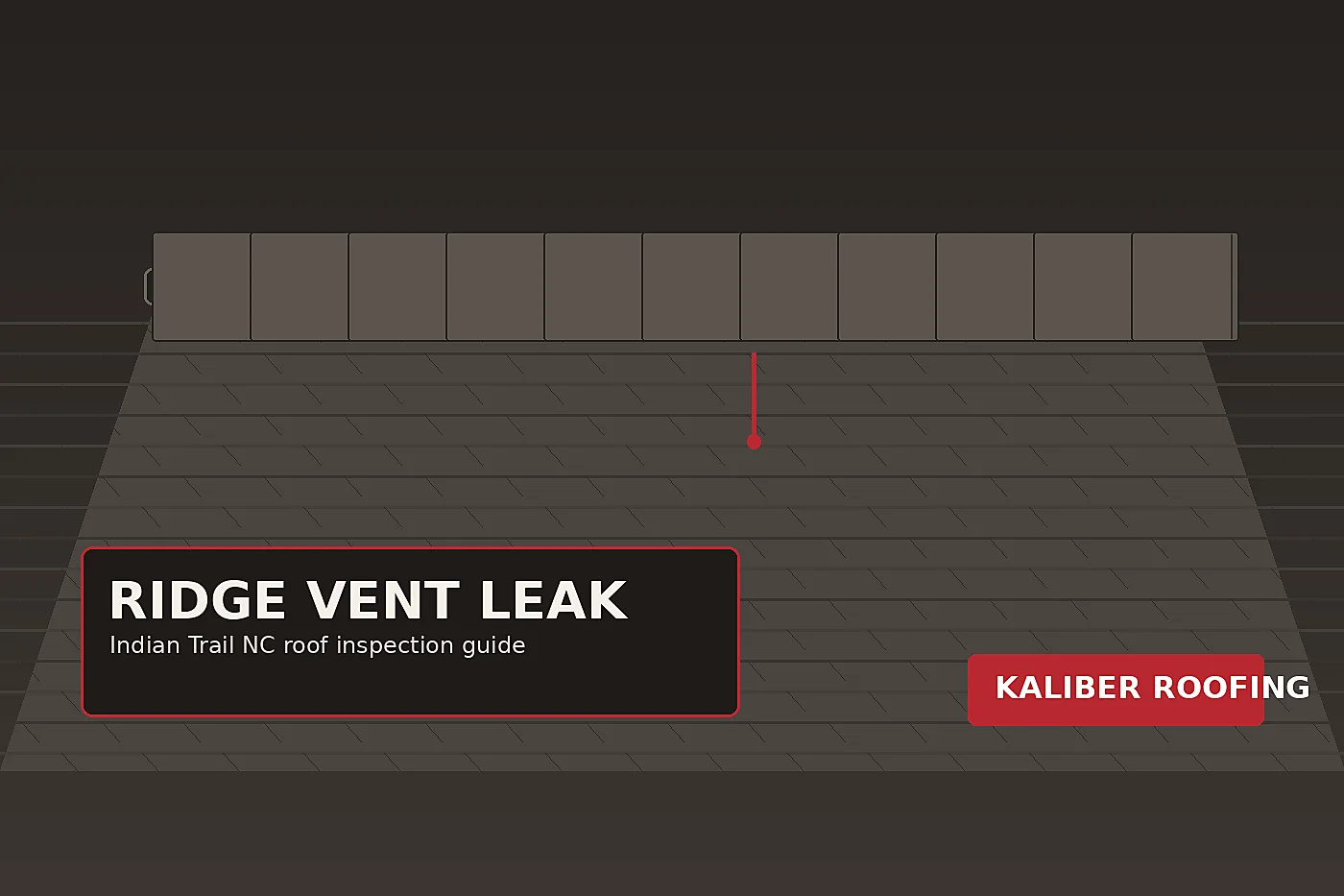 Indian Trail NC asphalt shingle roof ridge vent with ridge cap shingles after wind-driven rain