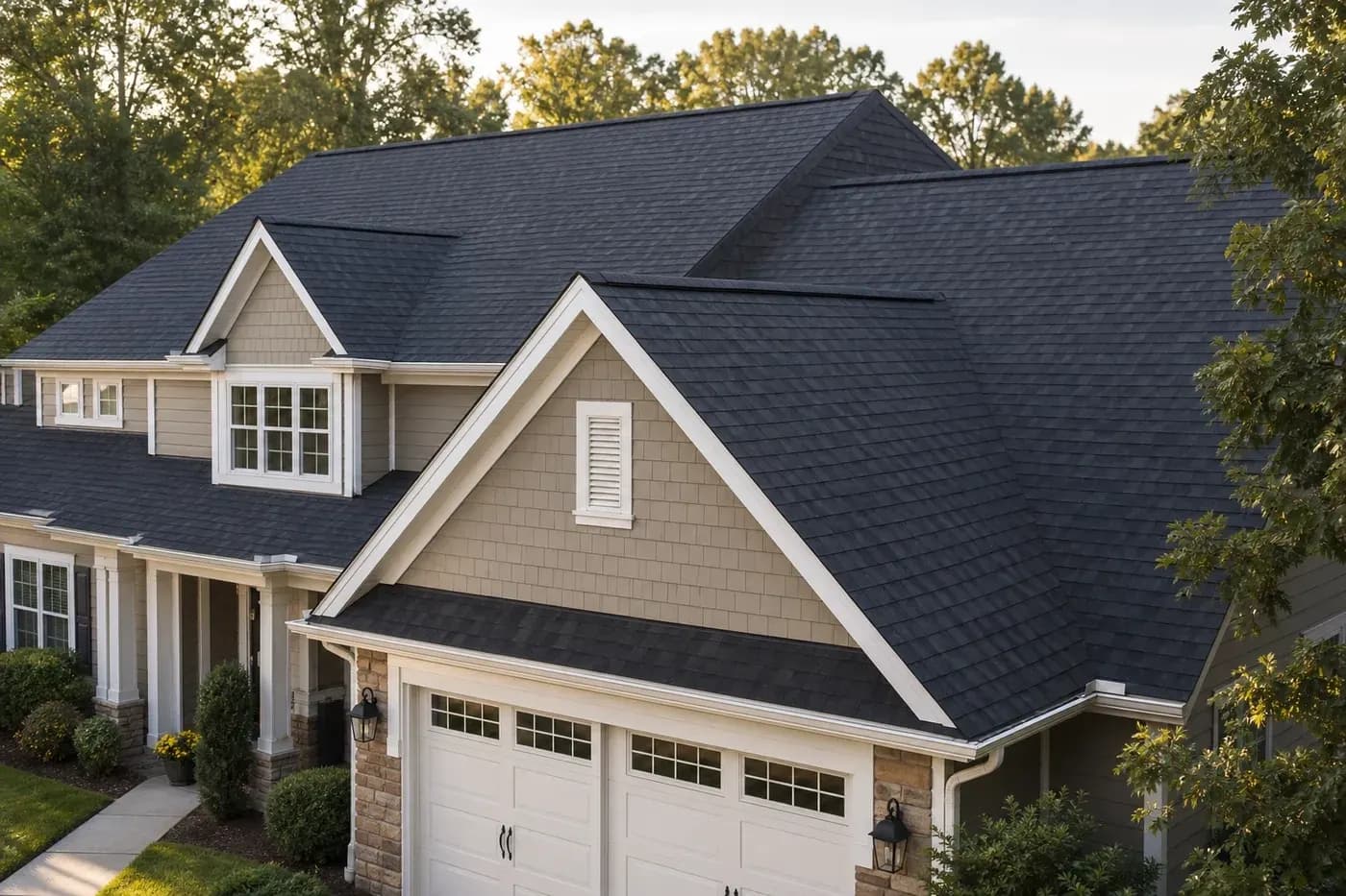 Charlotte NC home roof used for a roof replacement permit guide with no people, ladders, tools, vehicles, or equipment visible