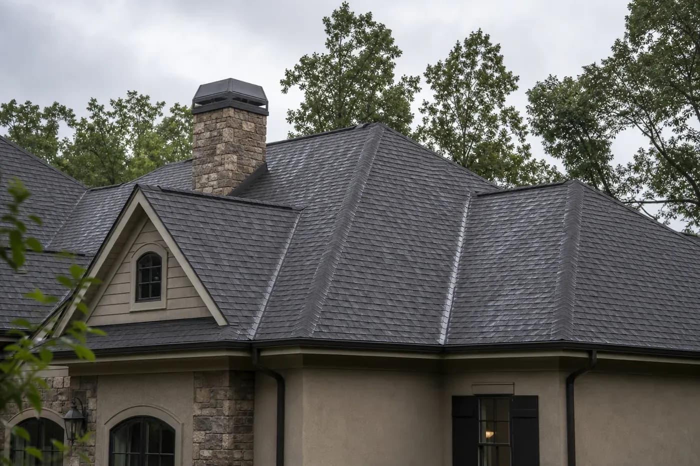 Charlotte NC home roof with clean asphalt shingles after a rainstorm