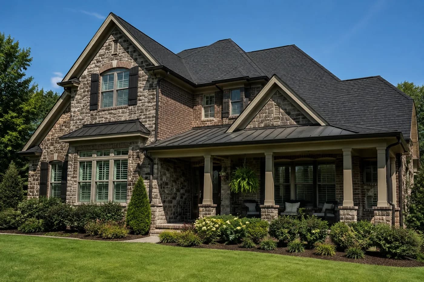 Roof-dominant upscale Indian Trail NC home with several coherent roof planes for comparing repair scopes