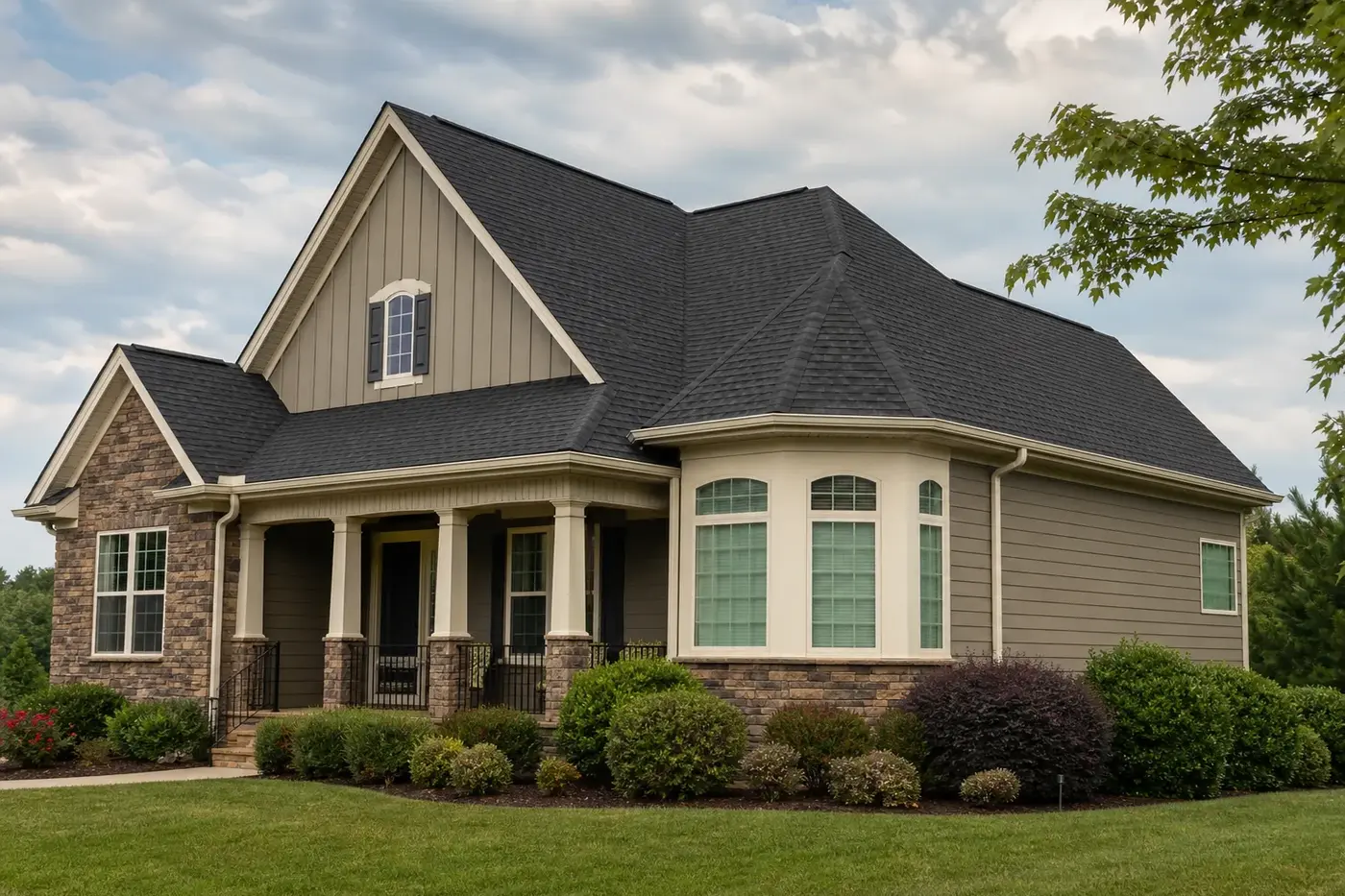 Indian Trail NC home with a clean architectural shingle roof, ridge ventilation, soffits, and no people or vehicles visible