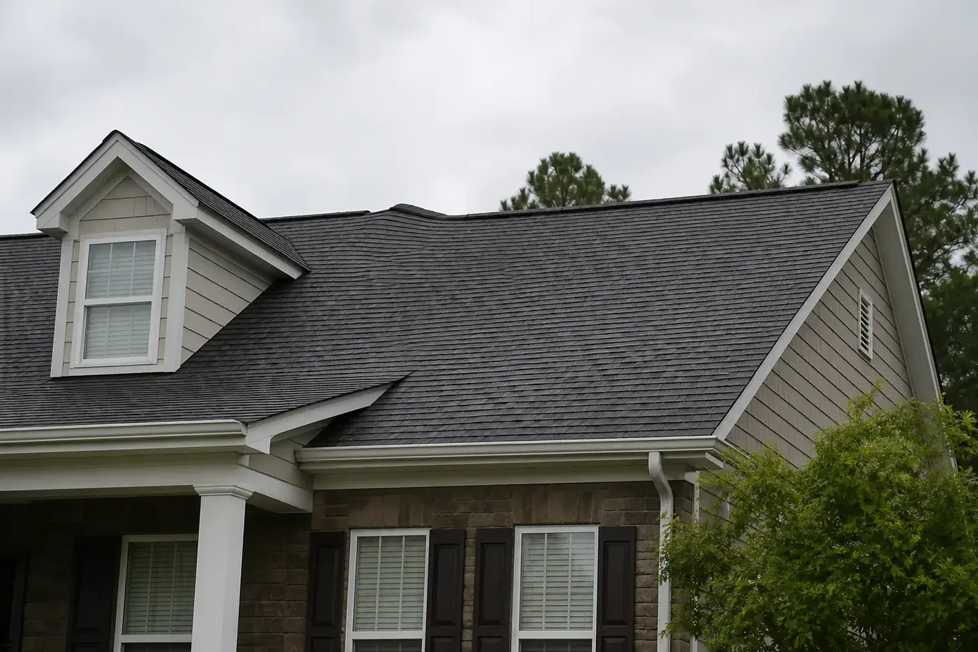 Indian Trail NC asphalt shingle roof with a subtle wavy roof plane and possible sagging deck concern