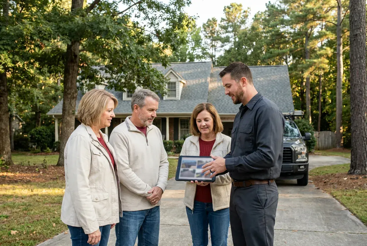 Homeowner consultation by Kaliber Roofing