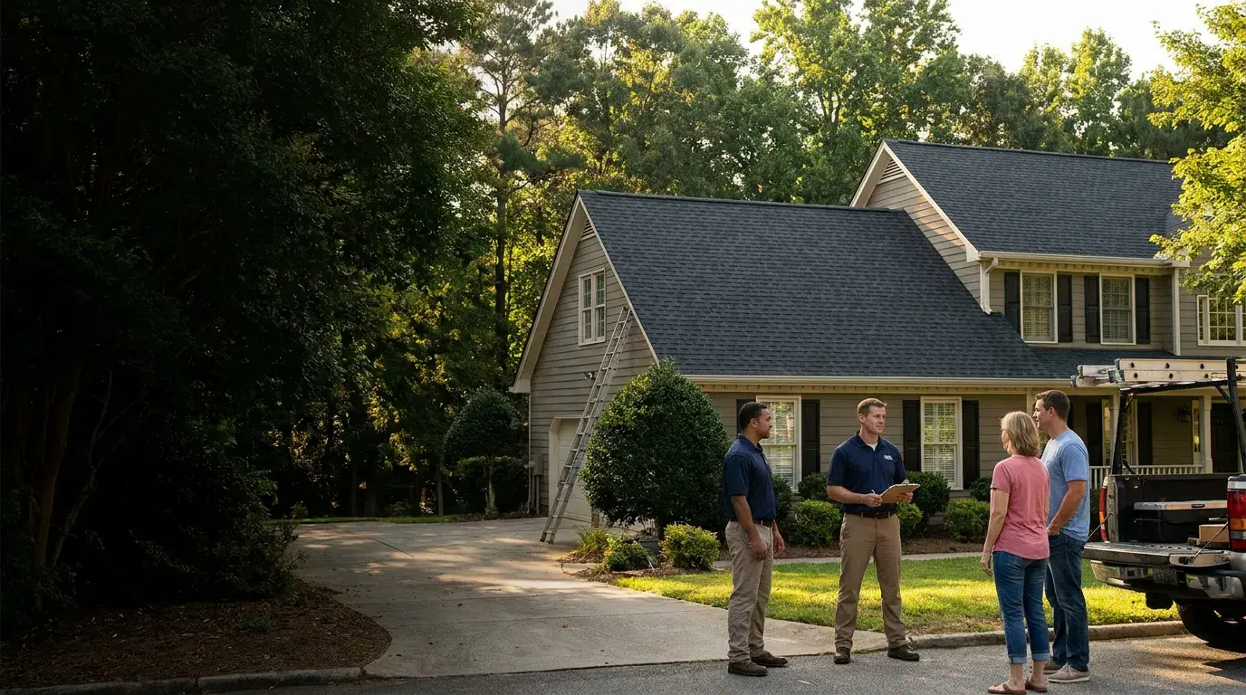 Kaliber Roofing crew inspecting a roof in Indian Trail NC