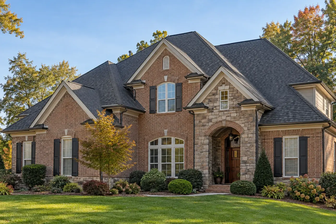 Representative upscale Indian Trail home with a coherent charcoal architectural-shingle roof and orderly shingle courses